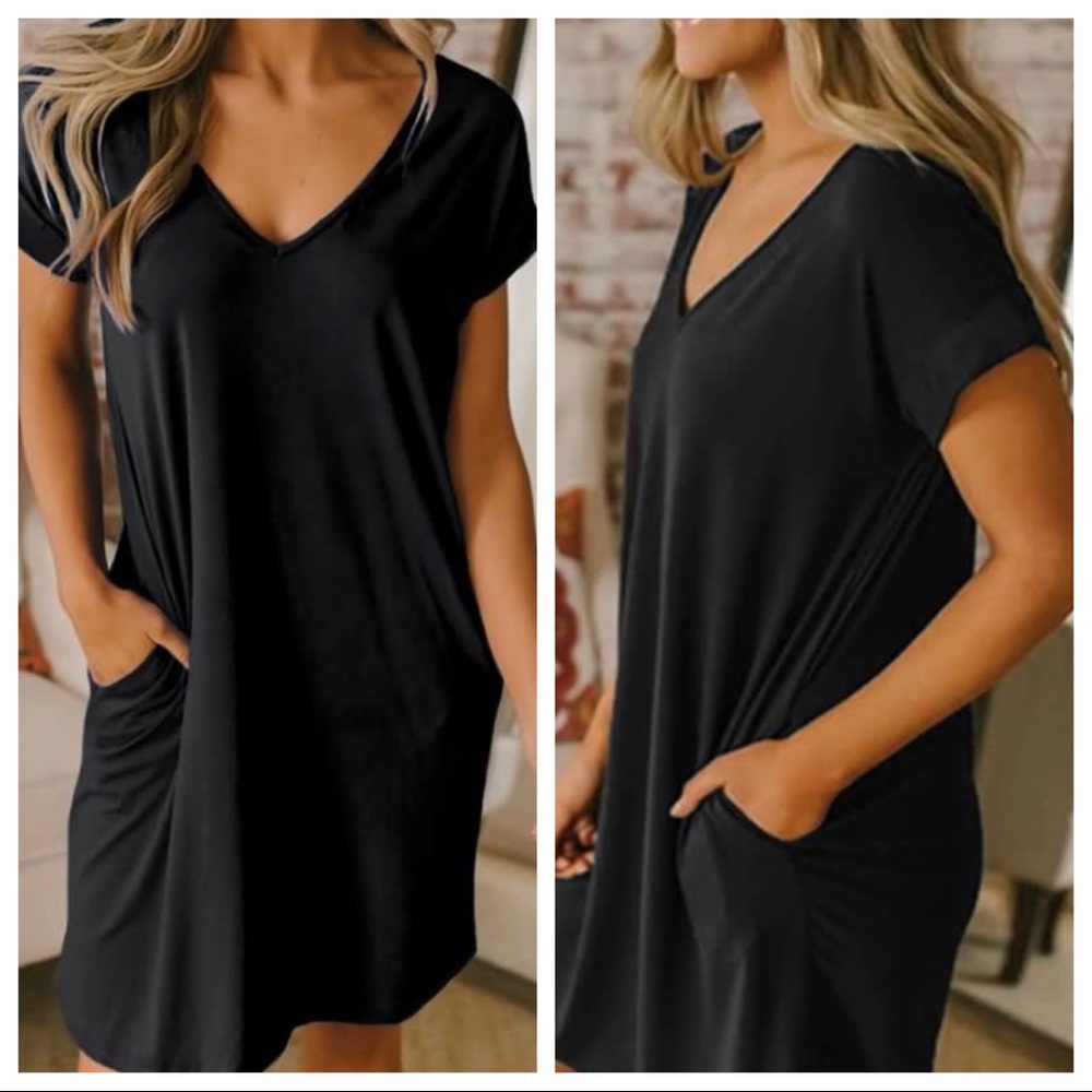 ✨RESTOCK✨Rolled short sleeves V neck T shirt dress - Picture 2 of 3